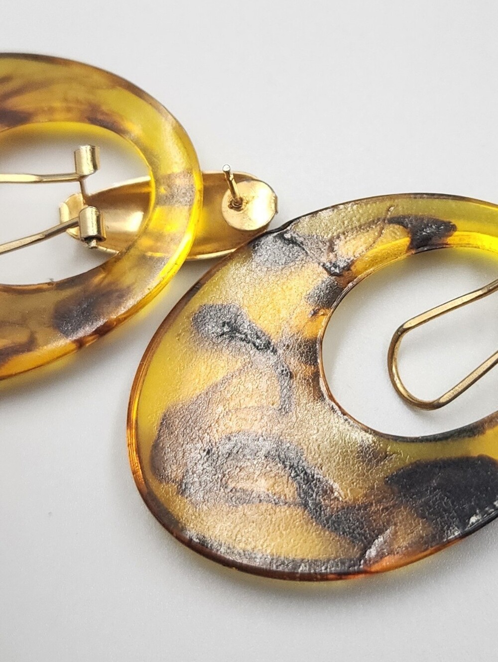 Faux Tortoise Shell Door Knocker Style Earrings Pierced - Picture 7 of 8